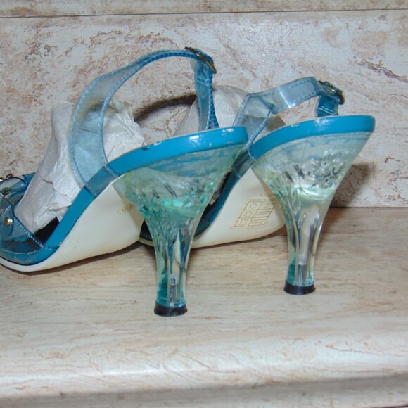 IRREGULAR CHOICE Blue Clear Bowtie Studded Sling Back Clear Heel 40 / 9 US - Picture 6 of 14